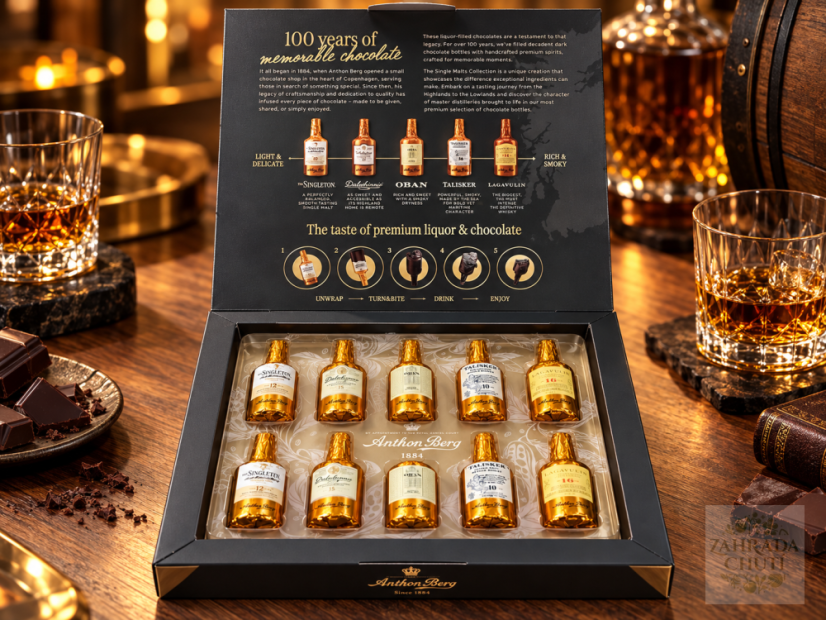 Anthon Berg Single Malts Collection – čokoládové lahvičky s whisky 156 g